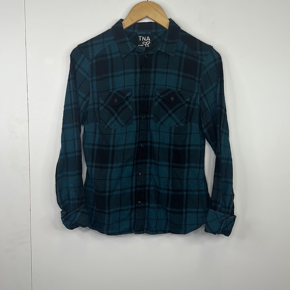Aritzia TNA Plaid Button-down Shirt Womens Size M Blue and Black